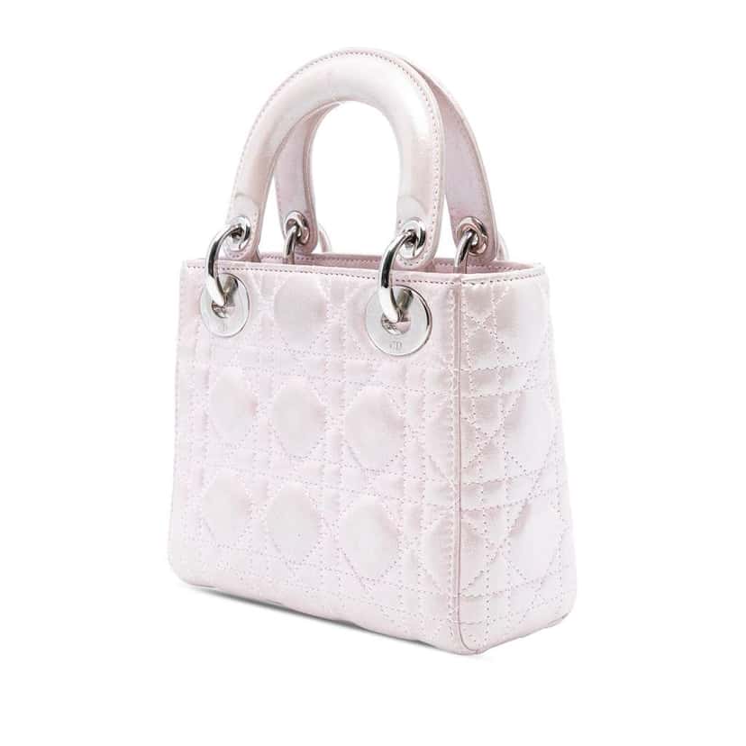 Dior Mini Iridescent Lambskin Cannage Lady Dior Pink Leather Good condition - Back View