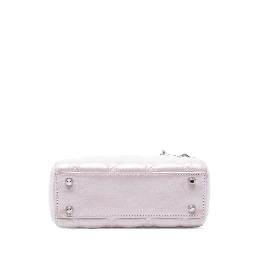 Dior Mini Iridescent Lambskin Cannage Lady Dior Pink Leather Good condition - Inside View
