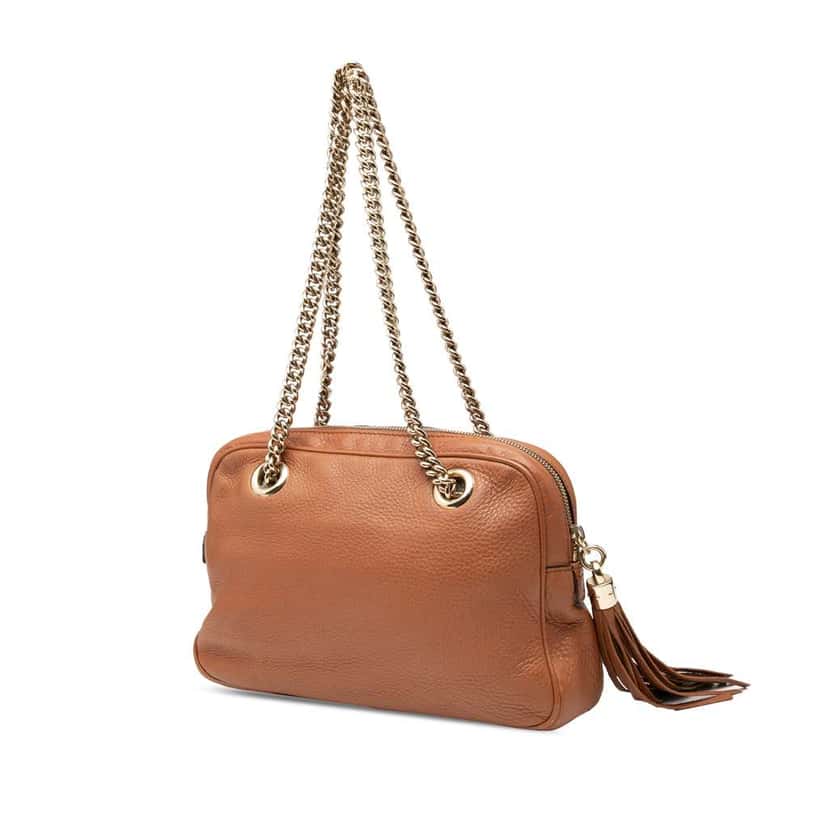 Gucci Pebbled Leather Soho Chain Zip Shoulder Bag Brown Leather Good condition - Back View