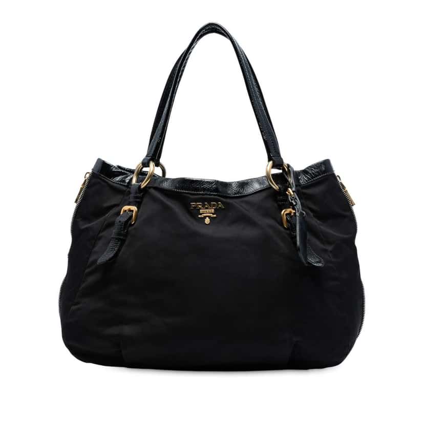 Prada Naplak Trimmed Tessuto Side Zip Tote Black Good condition - Front View