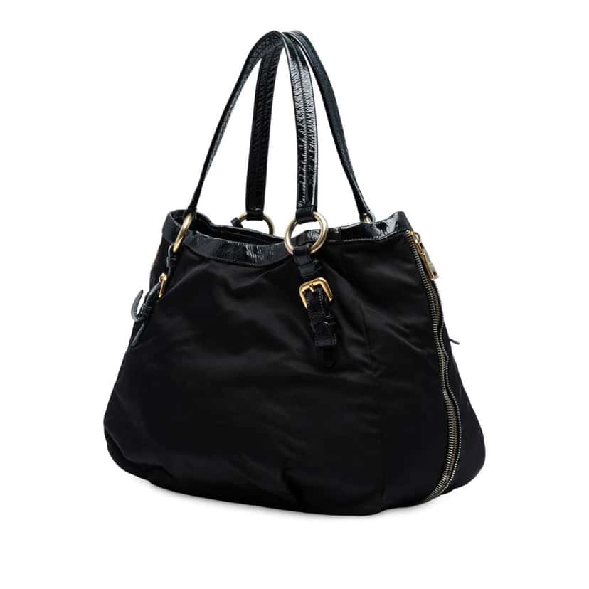Prada Naplak Trimmed Tessuto Side Zip Tote Black Good condition - Back View