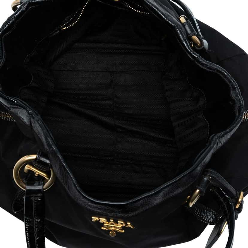 Prada Naplak Trimmed Tessuto Side Zip Tote Black Good condition - Model View