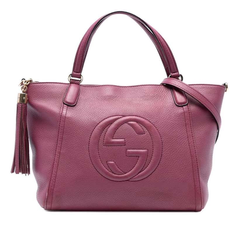 Gucci Small Pebbled Leather Soho Cellarius Satchel Purple Leather Good condition - Front View
