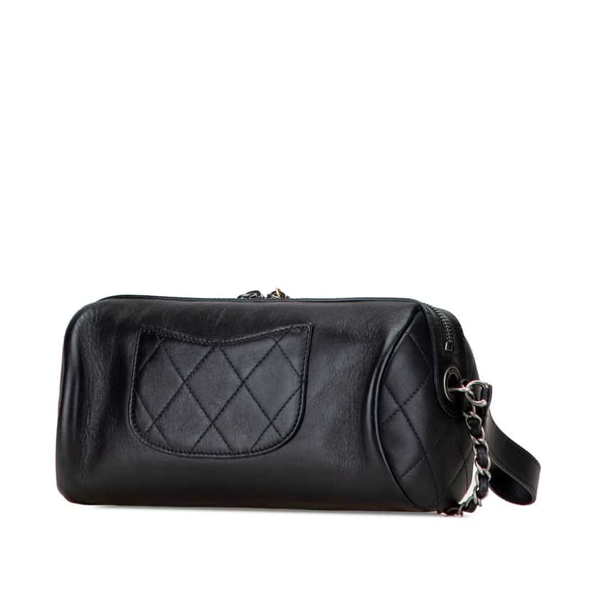 Chanel Calfskin Signature Chain Signe Bowling Bag Black Leather Good condition - Back View