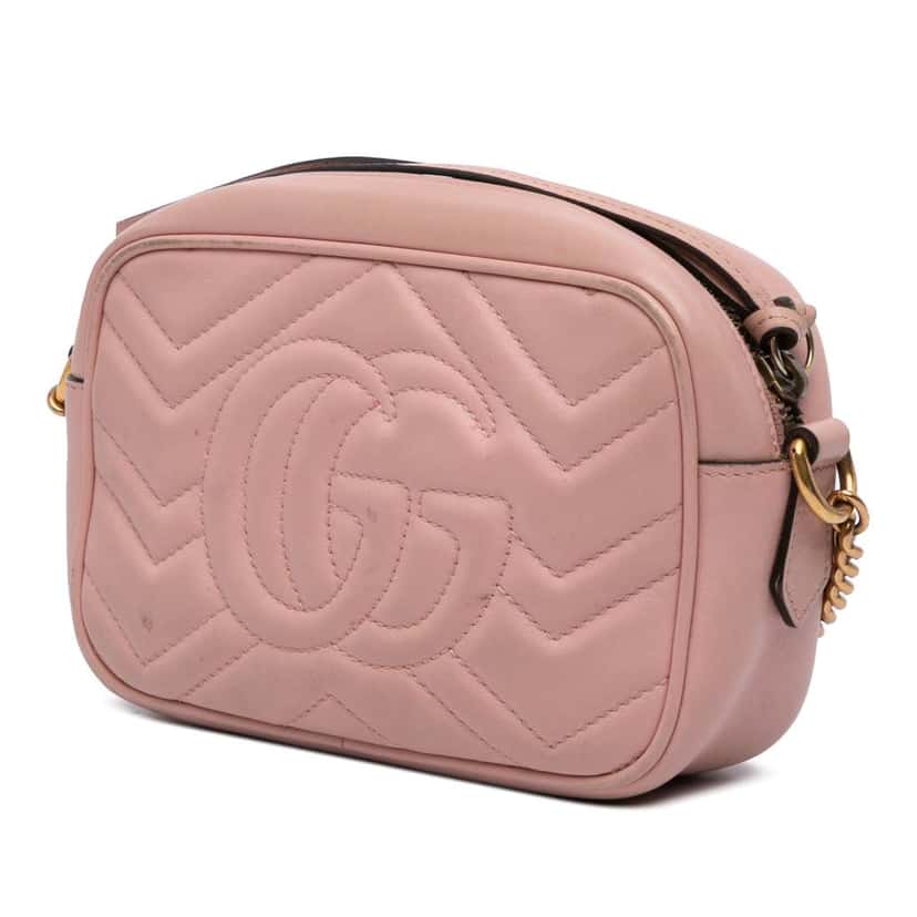 Gucci Mini GG Marmont Matelasse Leather Crossbody Pink Leather Good condition - Back View