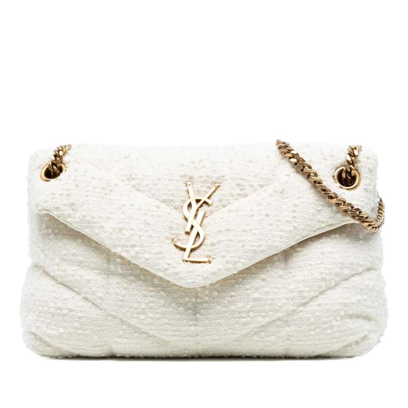 Saint Laurent Small Boucle Tweed Loulou Puffer Shoulder Bag White Tweed Good condition - Front View
