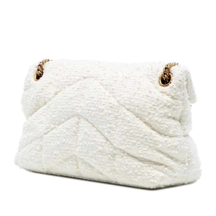 Saint Laurent Small Boucle Tweed Loulou Puffer Shoulder Bag White Tweed Good condition - Back View