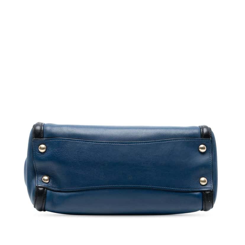 Prada Bicolor Saffiano Trimmed City Calf Double Zip Satchel Blue Leather Very good condition - Inside View