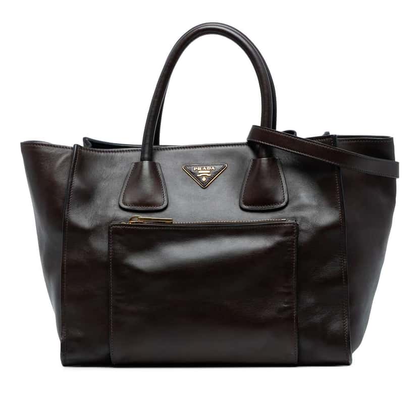 Prada Soft Calf Shopping Tote Brown Leather Good condition - Front View