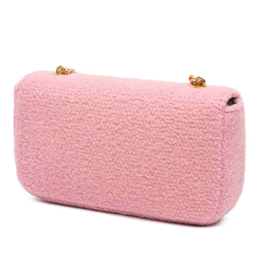 Celine Tweed Claude Chain Shoulder Bag Pink Tweed Good condition - Back View