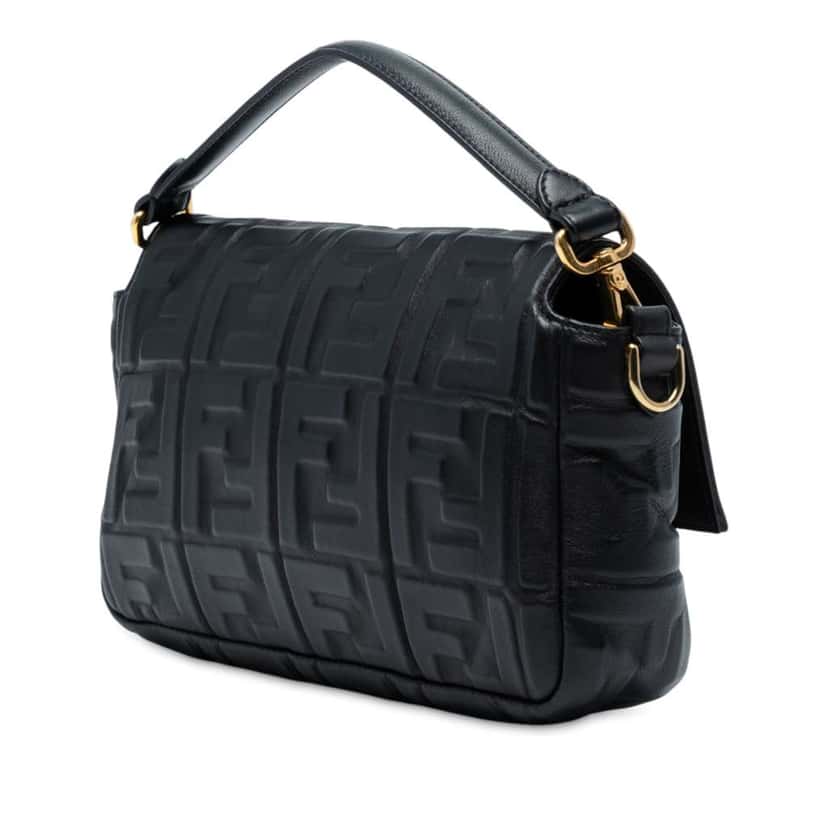 Fendi Zucca Embossed Leather Baguette Satchel Black Leather Good condition - Back View