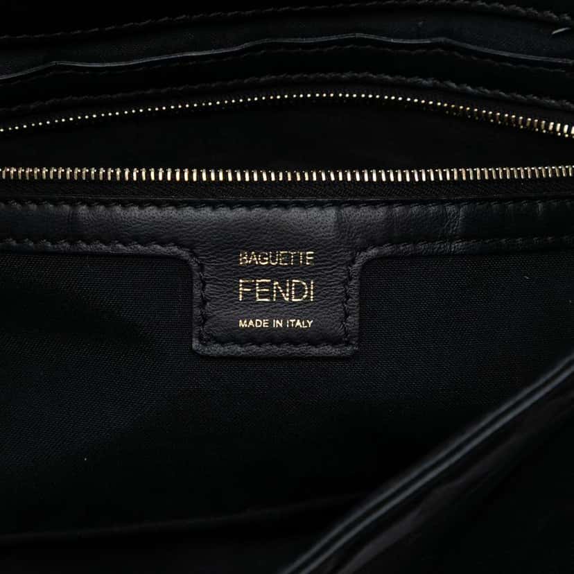 Fendi Zucca Embossed Leather Baguette Satchel Black Leather Good condition - Box View