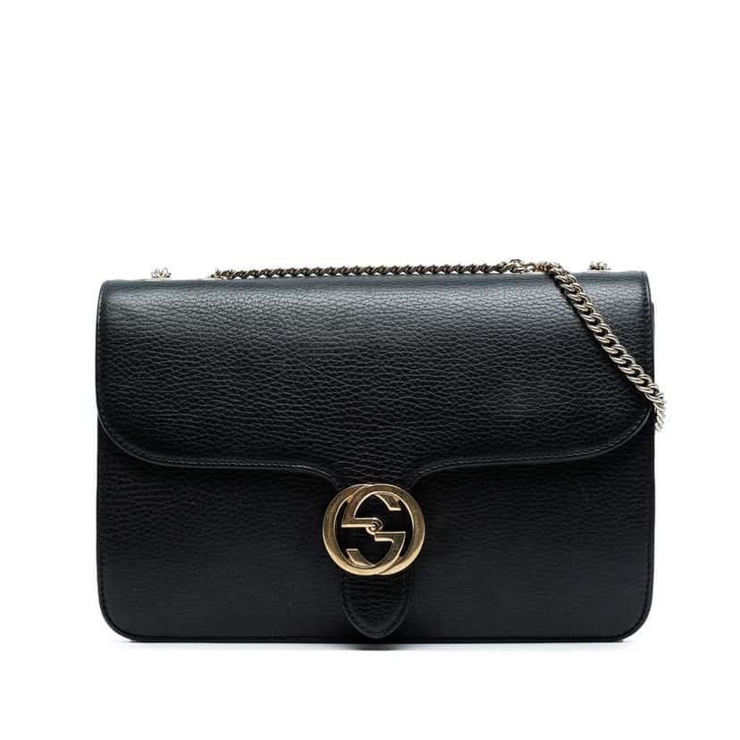 Gucci Medium Dollar Calfskin Interlocking G Crossbody Black Leather Good condition - Front View