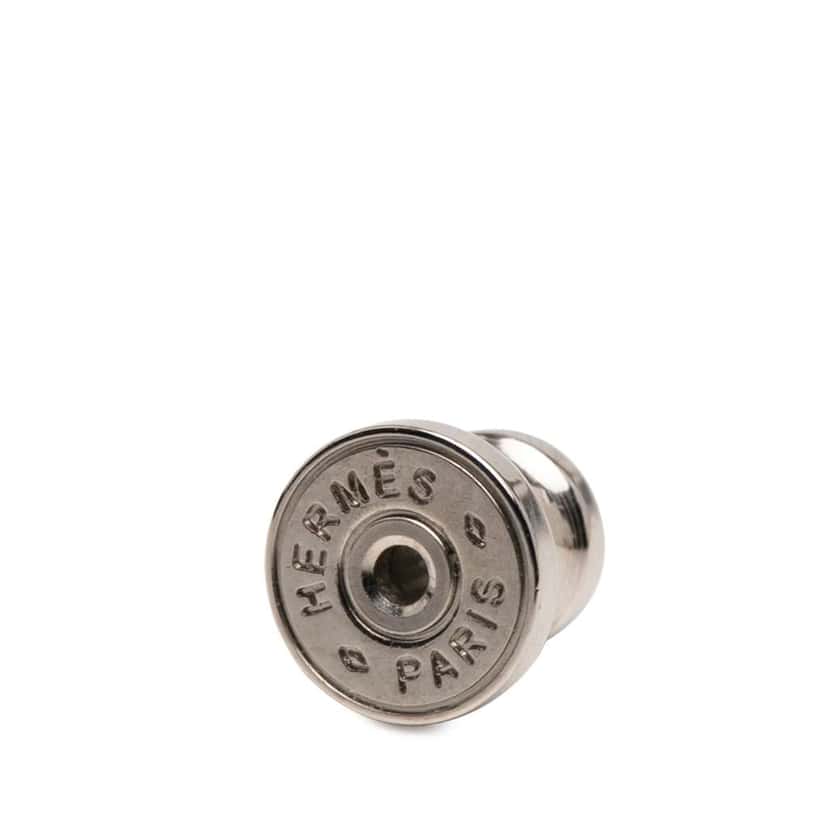 Hermès Palladium Plated and Swift Virevolte Push Back Earrings GM Brown Leather Good condition - Inside View