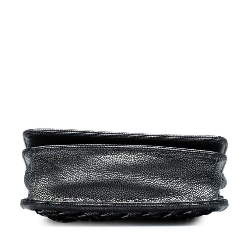 Chanel CC Metallic Caviar Interlaced Chain Clutch on Strap Black Leather Very good condition - Inside View