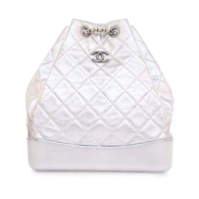 Chanel Crumpled Metallic Calfskin Gabrielle Backpack Silver Leather Good condition - Front View