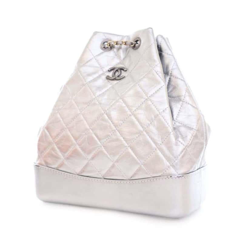 Chanel Crumpled Metallic Calfskin Gabrielle Backpack Silver Leather Good condition - Back View