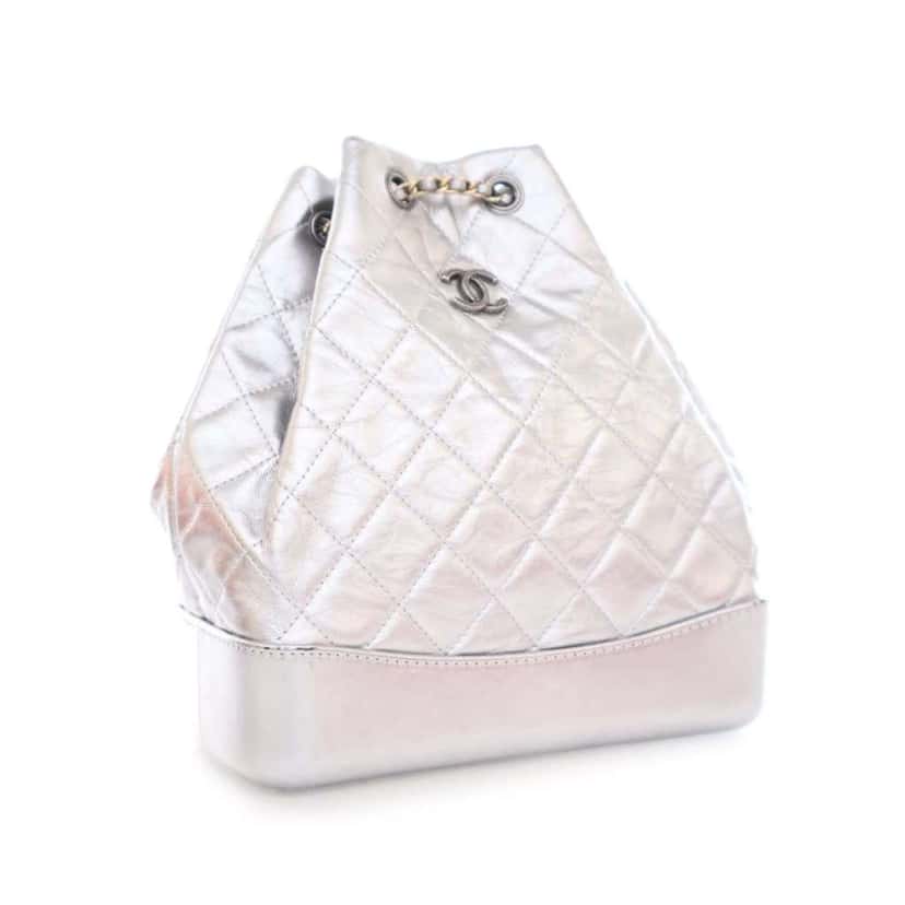 Chanel Crumpled Metallic Calfskin Gabrielle Backpack Silver Leather Good condition - Inside View