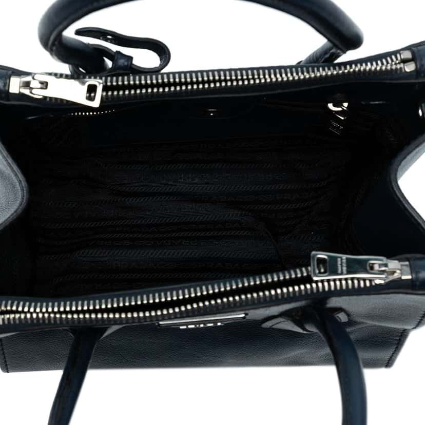 Prada Small Glace Calf Twin Pocket Satchel Blue Leather Good condition - Model View