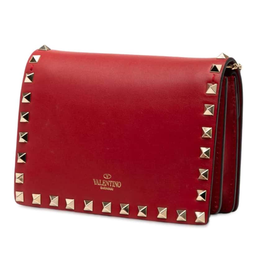 Valentino Leather Rockstud Chain Pouch Red Leather Very good condition - Back View