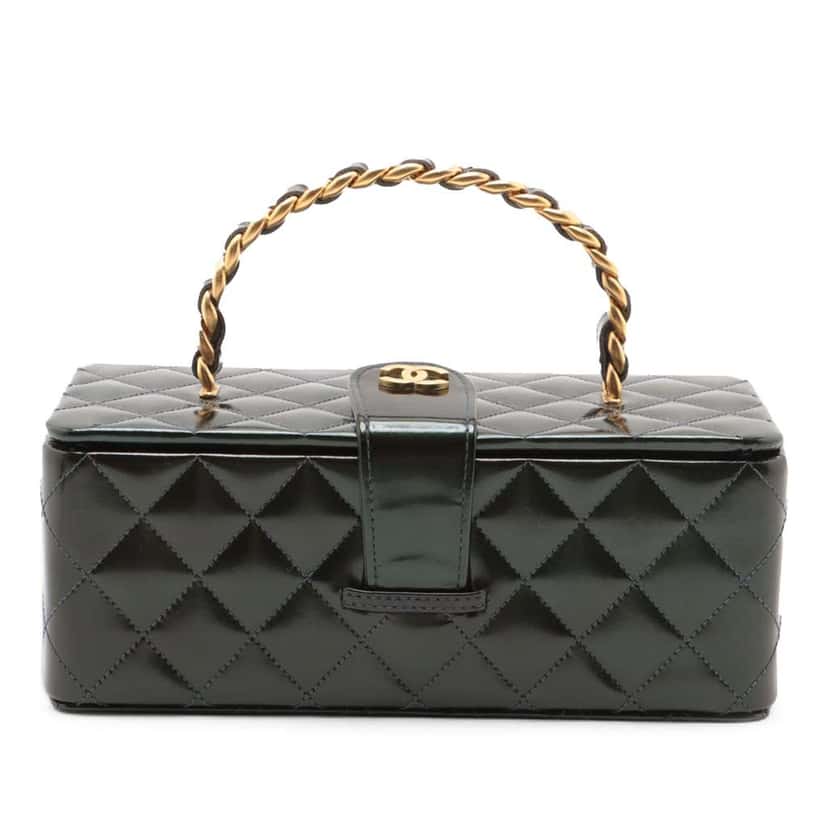 Chanel Quilted Patent Vanity Box Green Leather Good condition - Front View