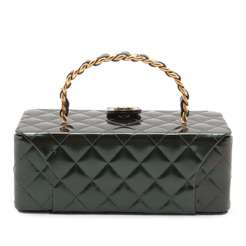 Chanel Quilted Patent Vanity Box Green Leather Good condition - Back View