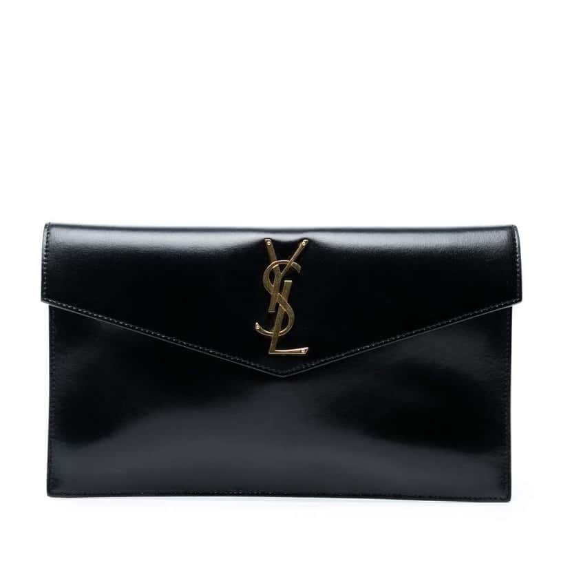 Saint Laurent Smooth Shiny Calfskin Monogram Uptown Pouch Black Leather Good condition - Front View