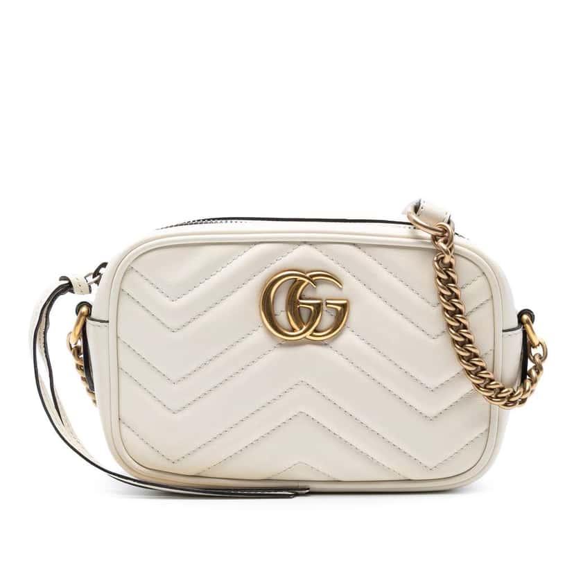 Gucci Mini GG Marmont Matelasse Leather Crossbody White Leather Very good condition - Front View