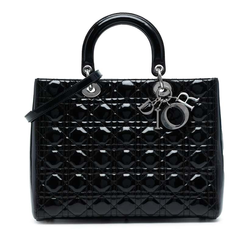 Dior Large Patent Cannage Lady Dior Black Leather Good condition - Front View