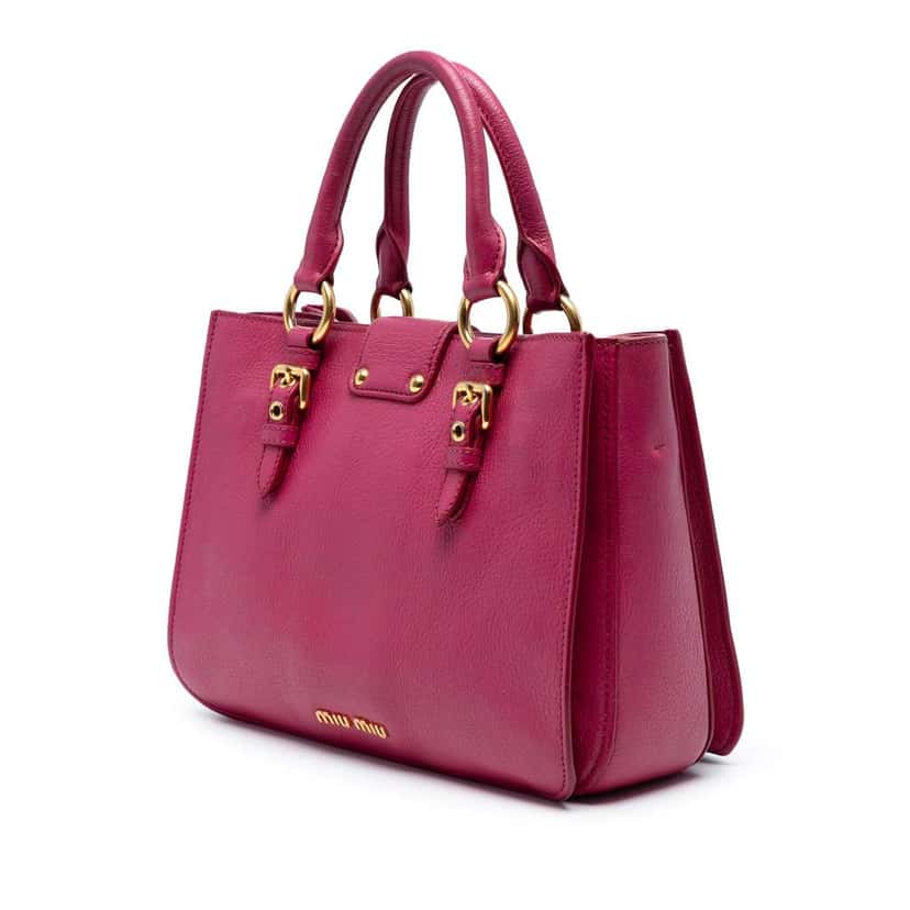 Miu Miu Goatskin Madras Satchel Pink Leather Good condition - Back View