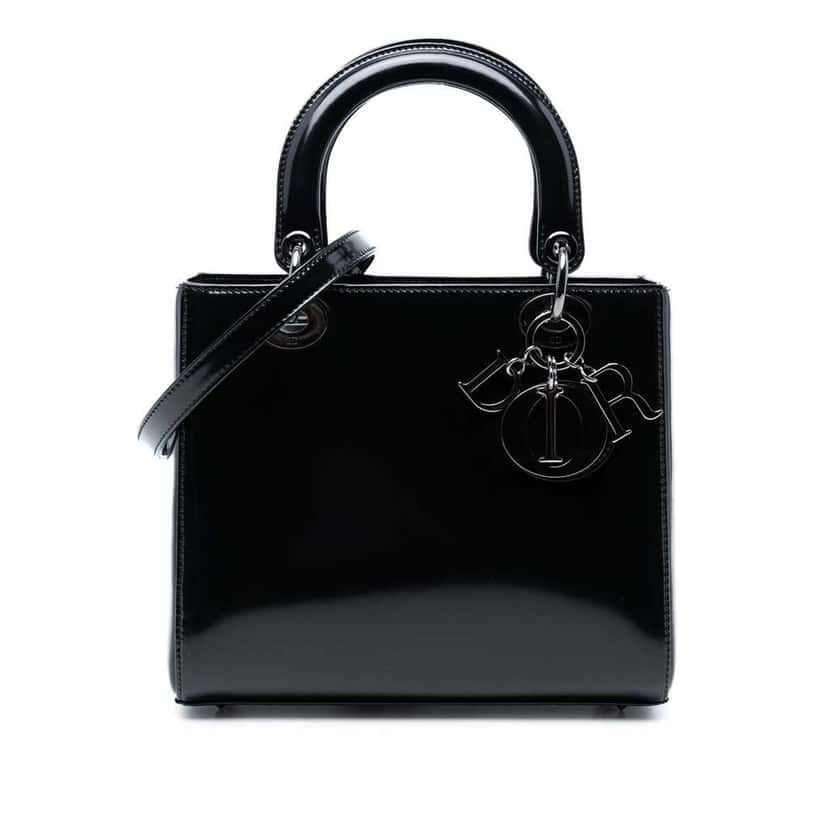 Dior Medium Patent Lady Dior Black Leather Good condition - Front View