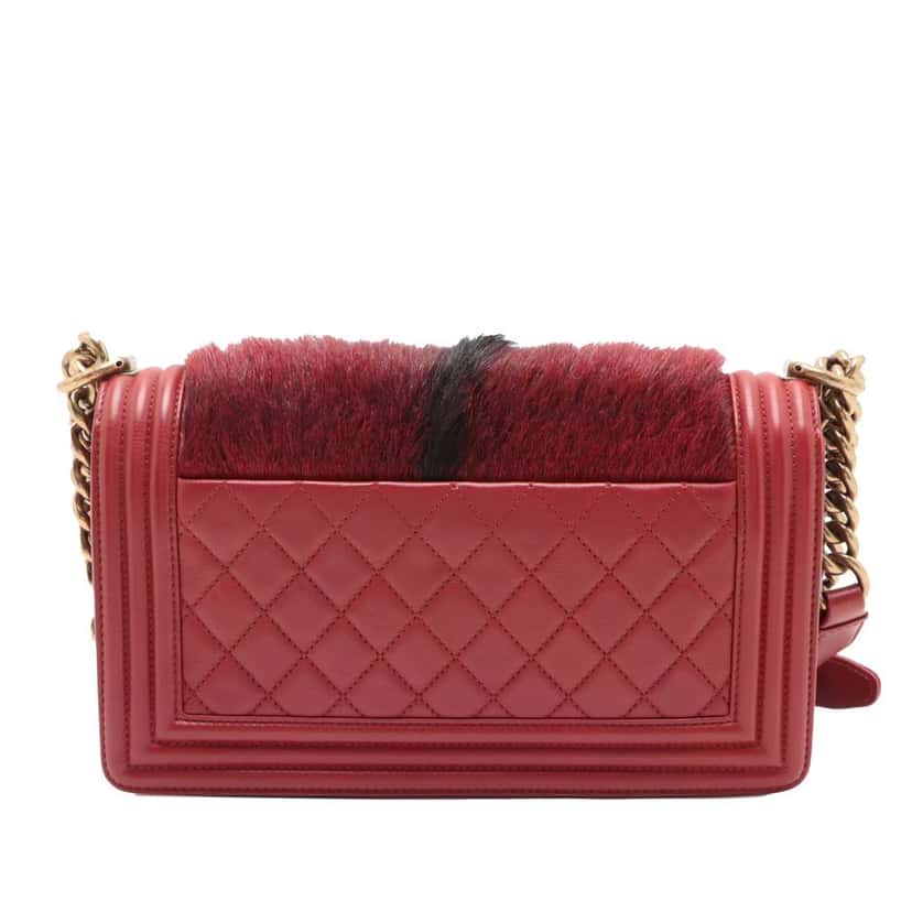 Chanel Old Medium Lambskin and Fur Boy Flap Red Good condition - Back View