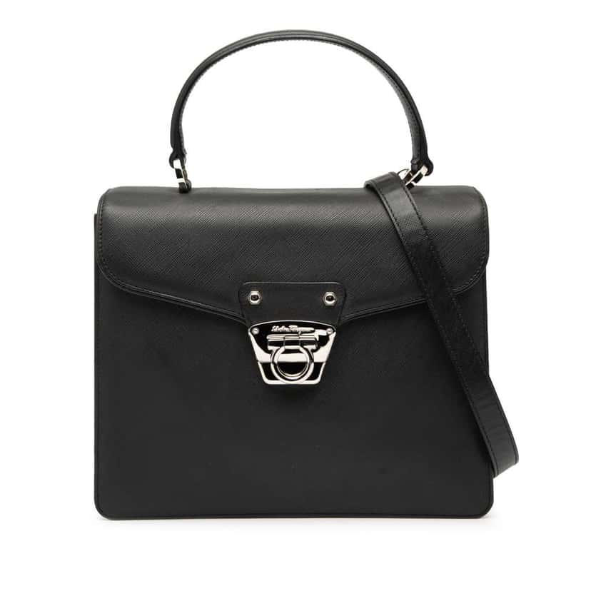 Salvatore Ferragamo Gancini Leather Katia Satchel Black Leather Good condition - Front View