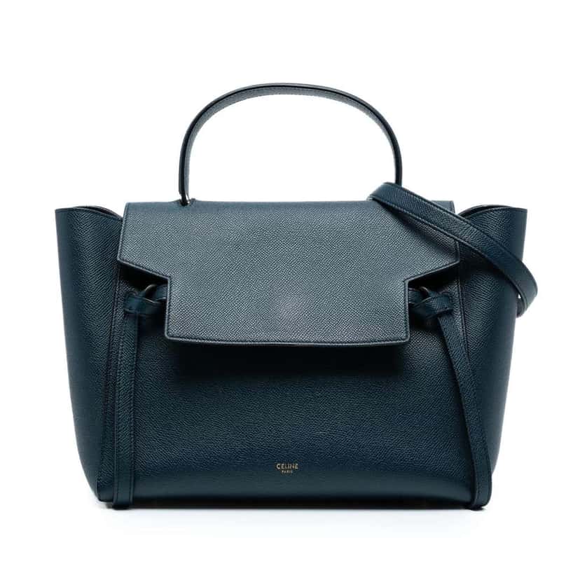 Celine Mini Grained Calfskin Belt Bag Blue Leather Good condition - Front View