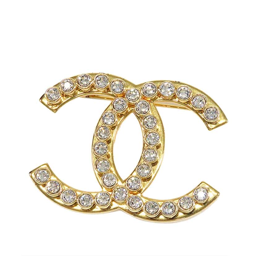 Chanel Gold Plated CC Rhinestone Brooch Gold Metal Good condition - Front View