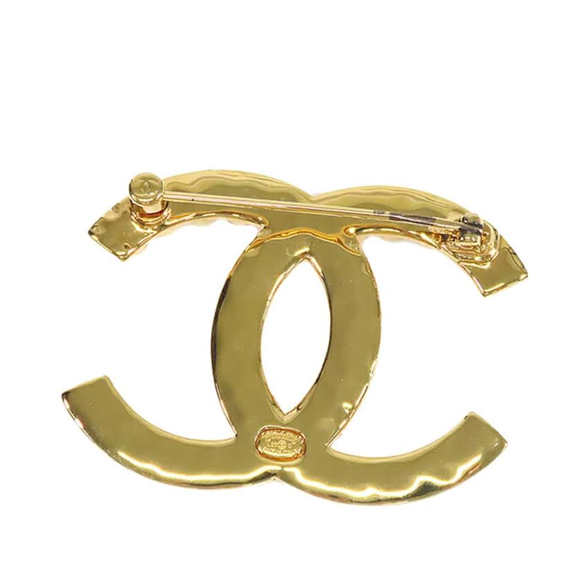 Chanel Gold Plated CC Rhinestone Brooch Gold Metal Good condition - Back View