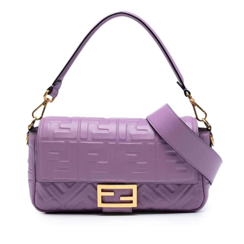 Fendi Zucca Embossed Leather Baguette Satchel Purple Leather Good condition - Front View
