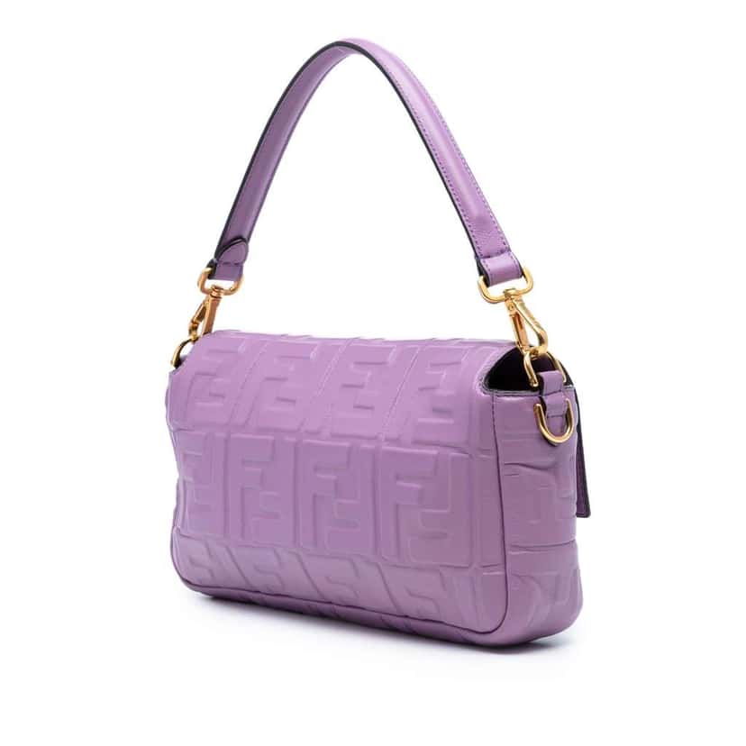 Fendi Zucca Embossed Leather Baguette Satchel Purple Leather Good condition - Back View