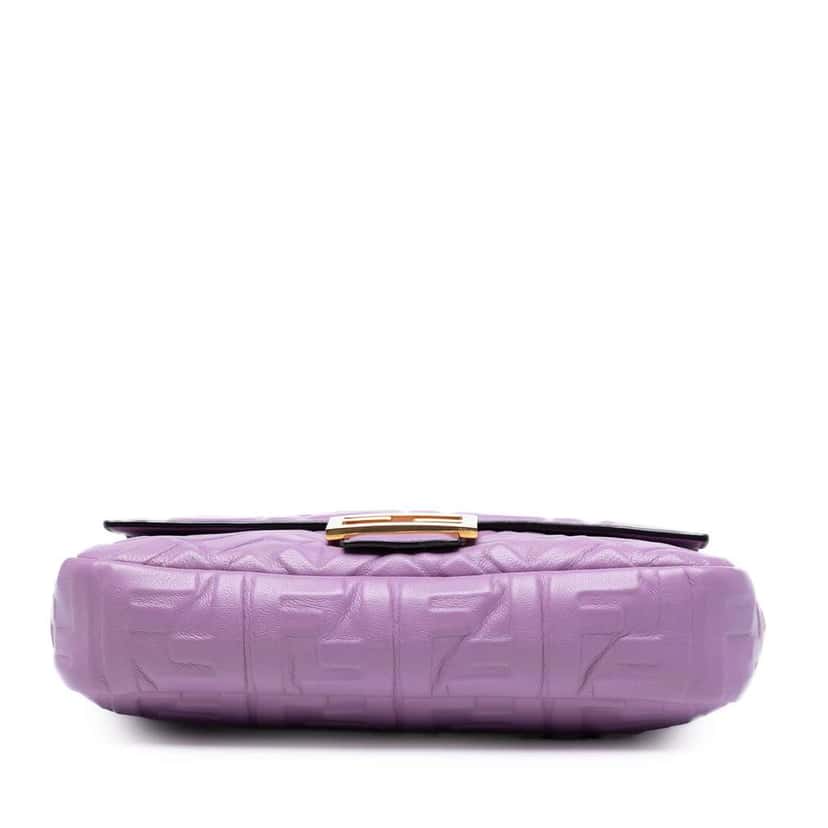 Fendi Zucca Embossed Leather Baguette Satchel Purple Leather Good condition - Inside View