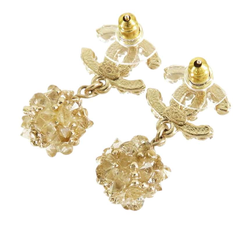 Chanel CC Gold Plated Rhinestone Embellished Drop Bullet Back Earrings Gold Metal Good condition - Back View