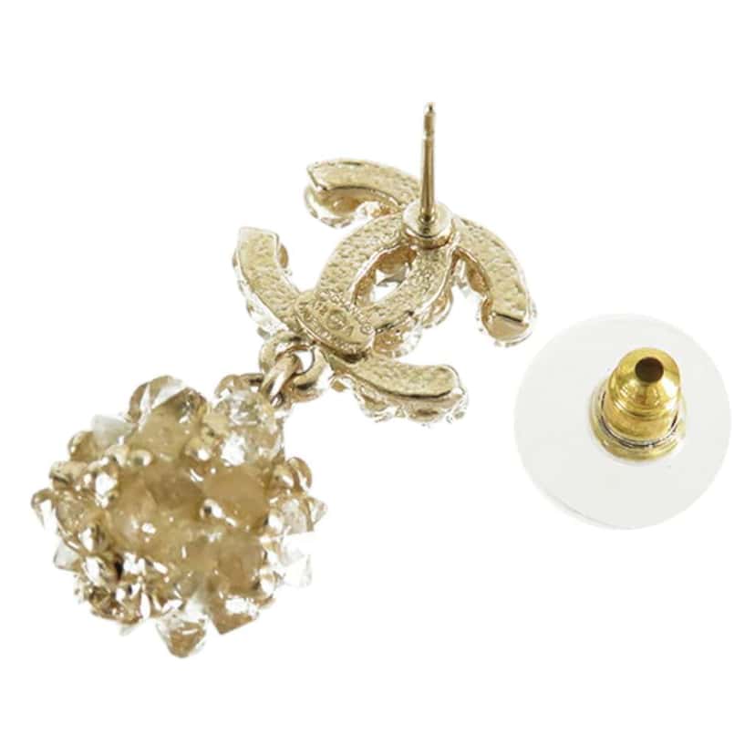 Chanel CC Gold Plated Rhinestone Embellished Drop Bullet Back Earrings Gold Metal Good condition - Inside View
