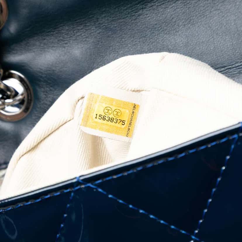 Chanel Quilted Patent In The Business Flap Blue Leather Very good condition - Box View