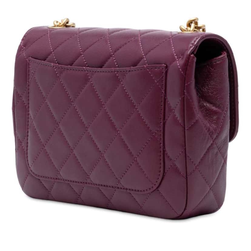 Chanel Mini Quilted Lambskin Straight Lined Chain Flap Red Leather Good condition - Back View