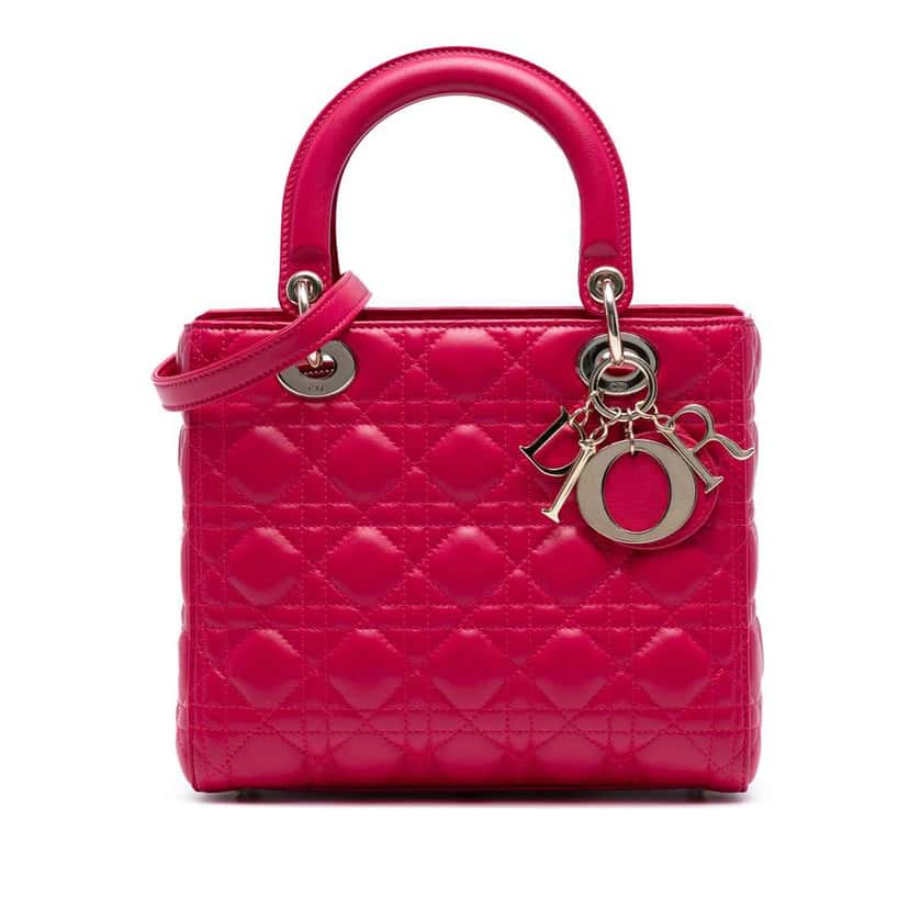 Dior Medium Lambskin Cannage Lady Dior Pink Leather Good condition - Front View