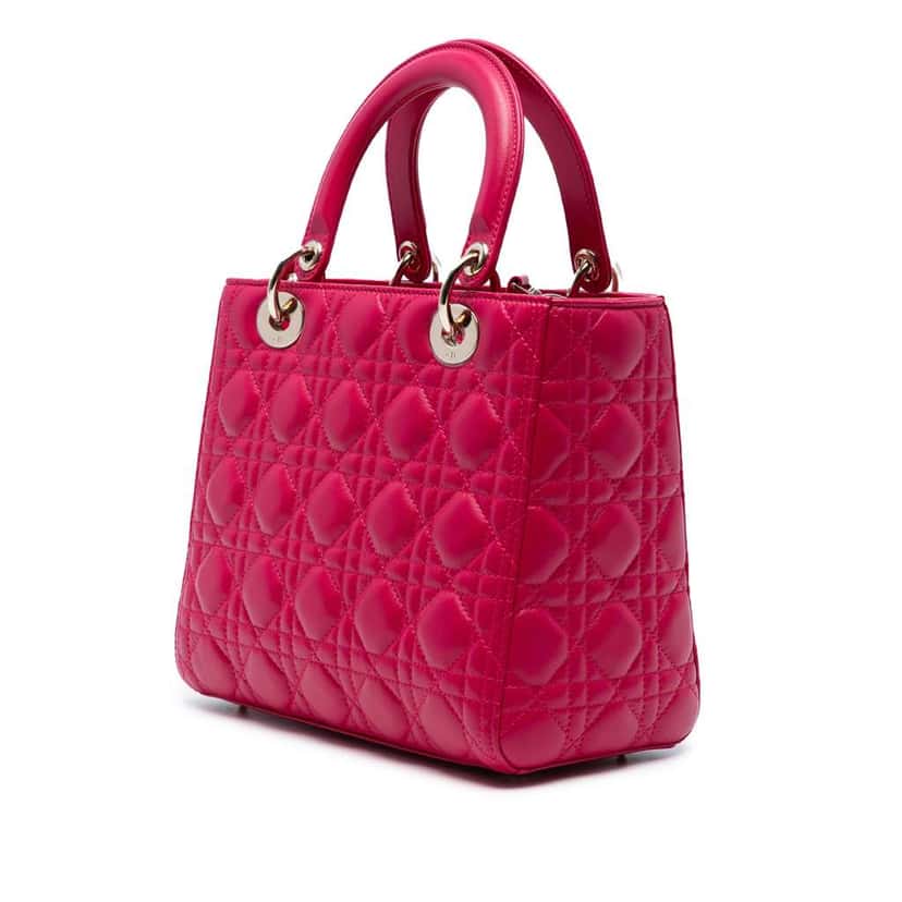 Dior Medium Lambskin Cannage Lady Dior Pink Leather Good condition - Back View