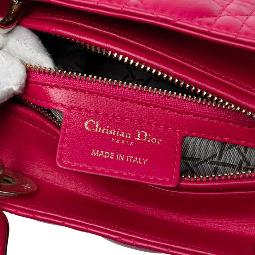 Dior Medium Lambskin Cannage Lady Dior Pink Leather Good condition - Box View