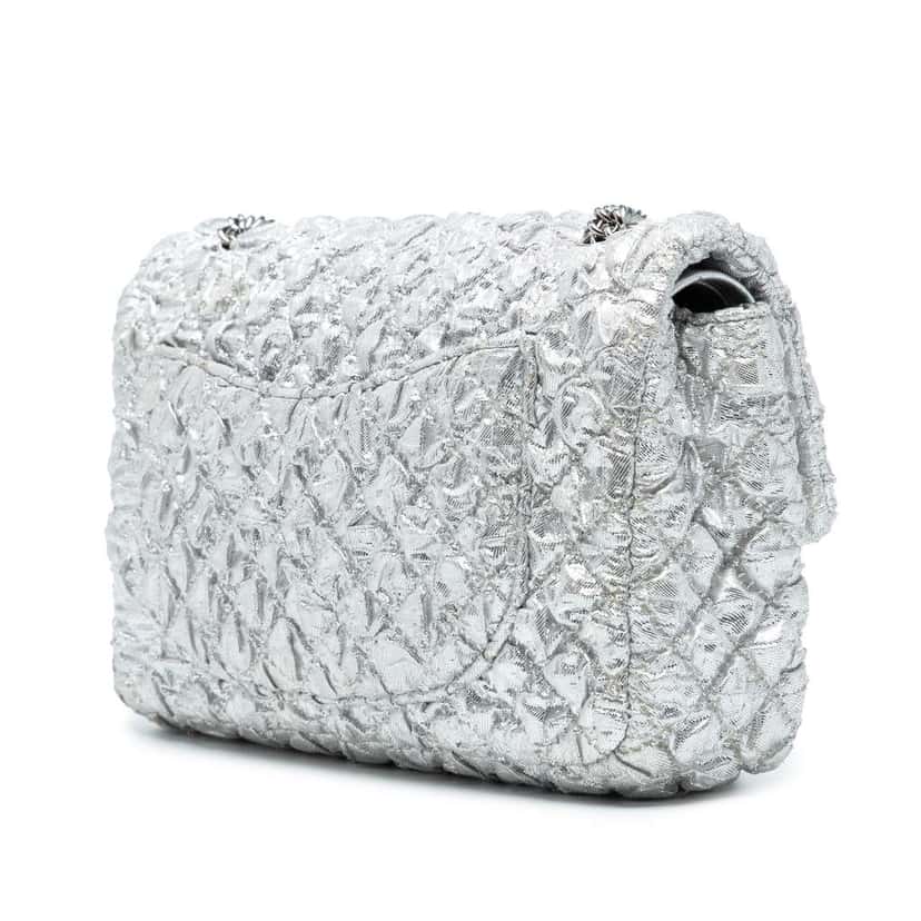 Chanel Small Classic Metallic Lame Bijoux Chain Double Flap Silver Polyester Good condition - Back View