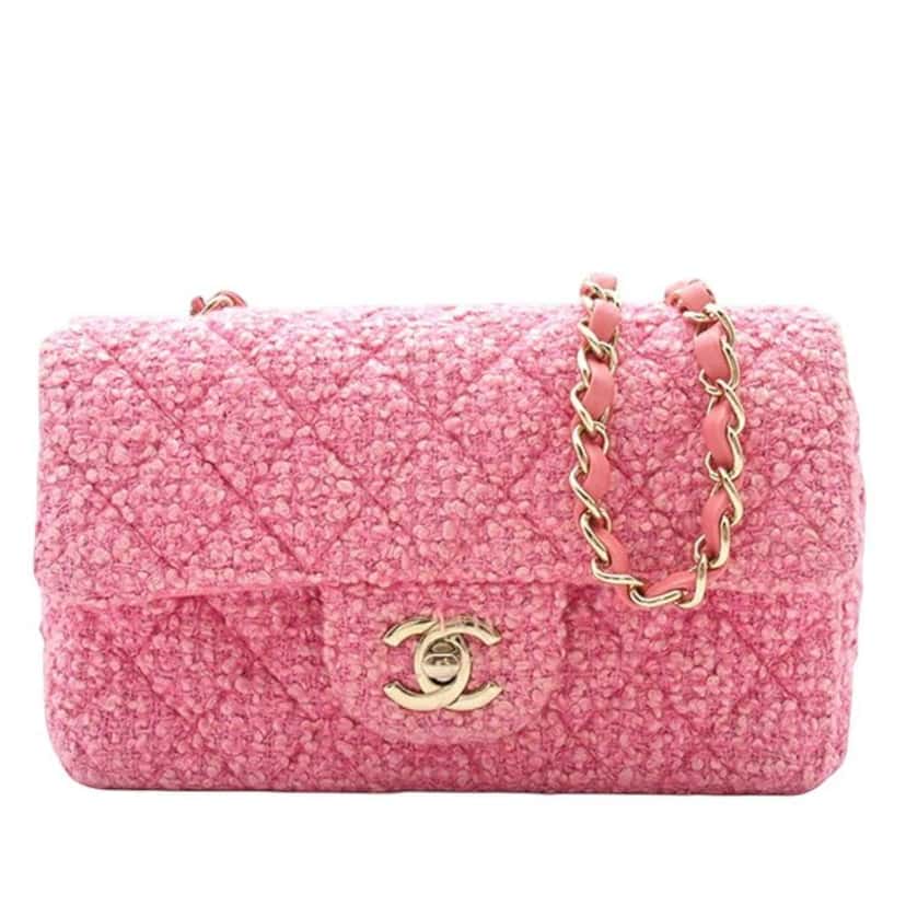 Chanel Mini Rectangular Classic Tweed Single Flap Pink Tweed Good condition - Front View