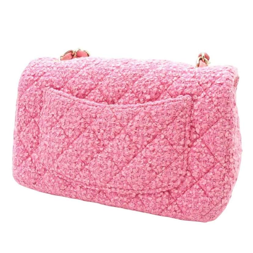 Chanel Mini Rectangular Classic Tweed Single Flap Pink Tweed Good condition - Back View