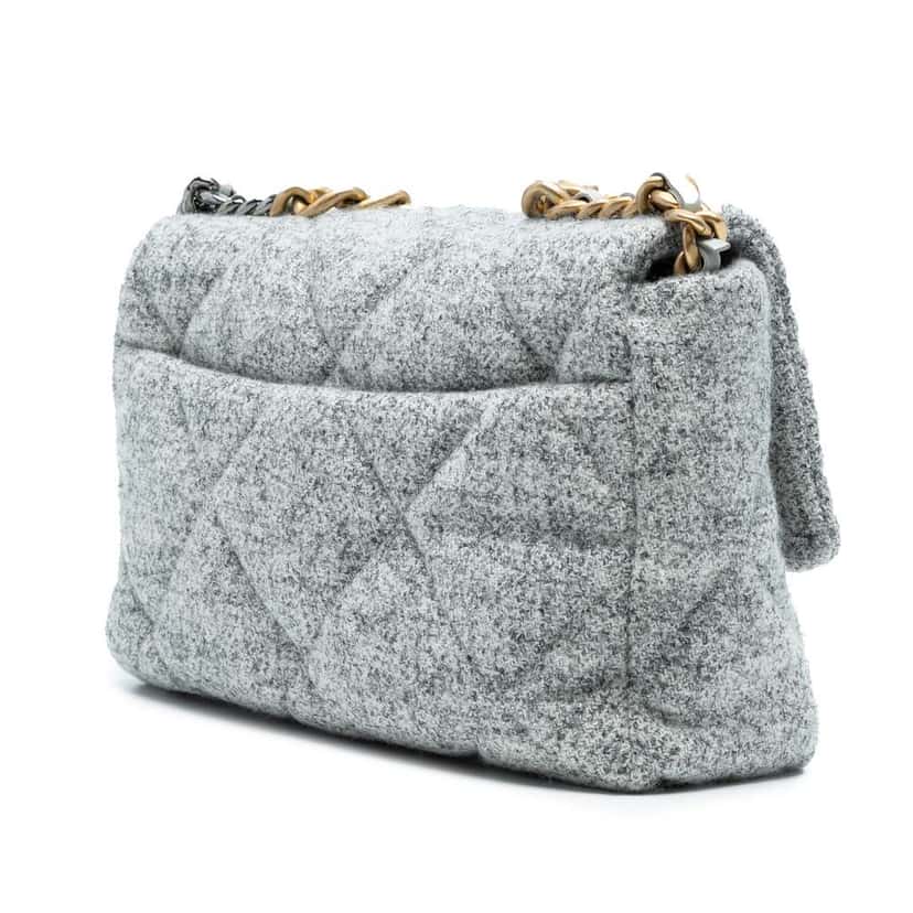 Chanel Large Tweed 19 Flap Grey Tweed Good condition - Back View